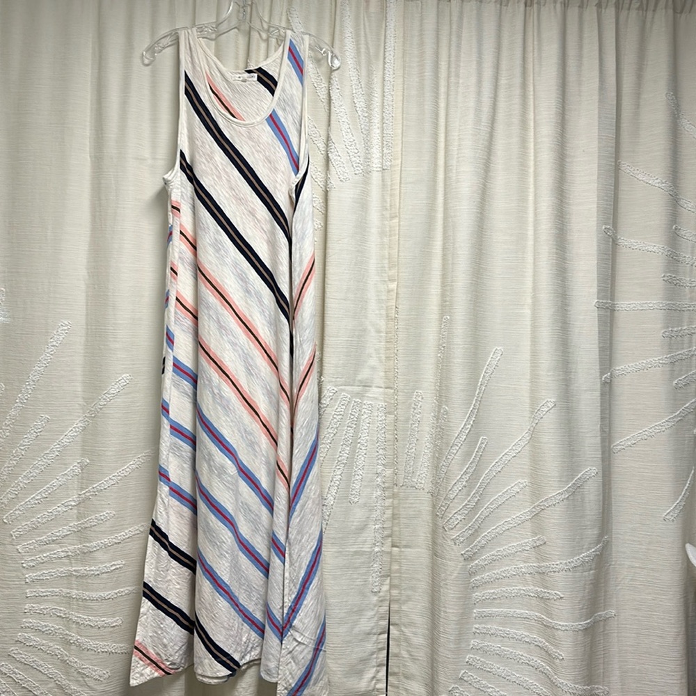 Loft size Lg Ivory multi stripe maxi tank dress with side slits